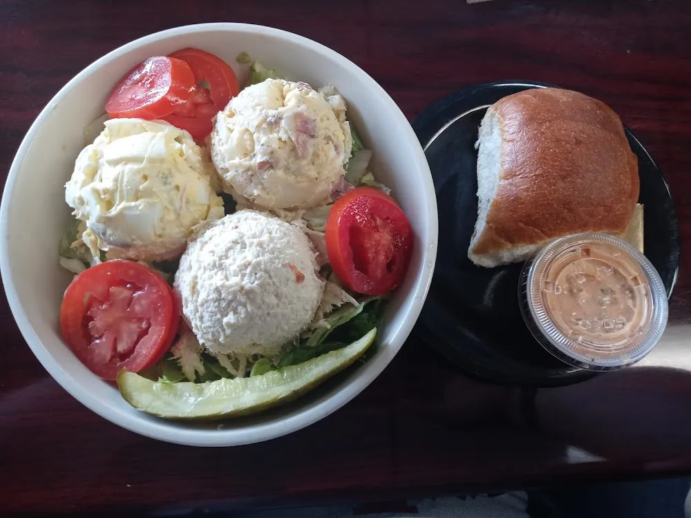 Trio Salad Egg and Olive Chicken Salad and Potato Salad